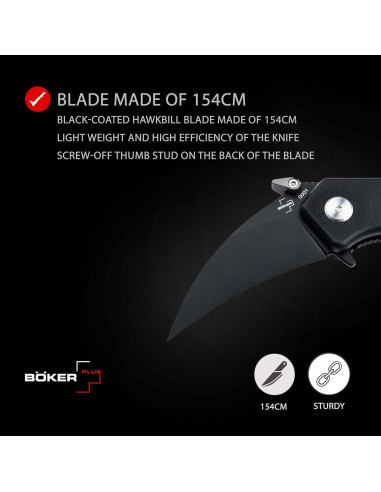 Cuchillo Plegable Boker Plus HEL Karambit Negro 6.1cm 154CM