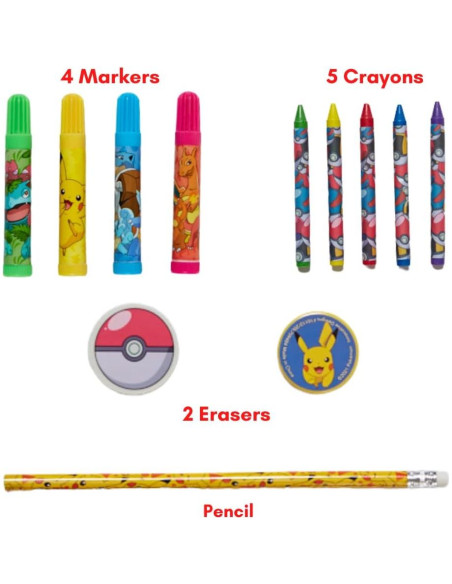 Conjunto de Arte Pokemon 30 Pzs. con Pegatinas y Lápices Conjunto de Arte Pokemon 30 Pzs. con Pegatinas y Lápices