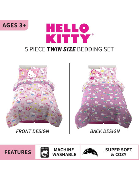Juego de Ropa de Cama Franco Hello Kitty 5 Piezas Twin Juego de Ropa de Cama Franco Hello Kitty 5 Piezas Twin