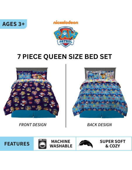 Juego de Ropa de Cama Paw Patrol Franco 7 Piezas Queen Juego de Ropa de Cama Paw Patrol Franco 7 Piezas Queen
