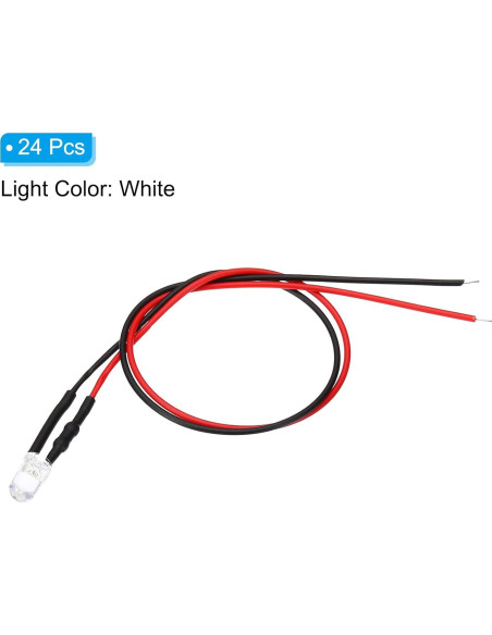 Diodos LED 5mm PATIKIL 24 Pcs 24V Luz Blanca Pre Cableados Diodos LED 5mm PATIKIL 24 Pcs 24V Luz Blanca Pre Cableados