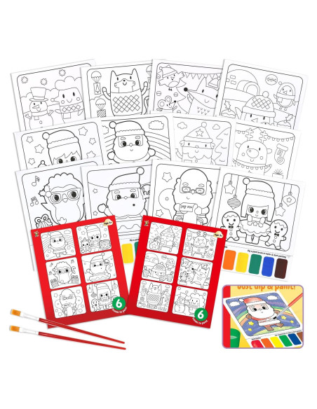 Libros de Acuarela VKPI Navidad 12 Hojas 2 Pinceles Libros de Acuarela VKPI Navidad 12 Hojas 2 Pinceles