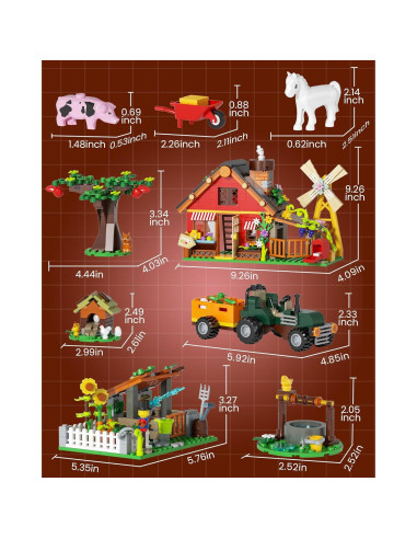 Juego de Construcción de Granja Muiurple con Animales y Molino