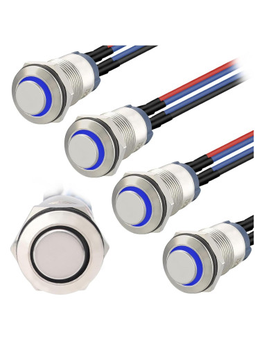Interruptor Momentáneo LED 12mm STARELO 5pcs Carcasa Plateada