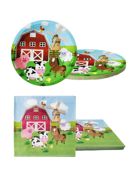 Juego de Vajilla de Fiesta Animales de Granja 20 Platos 20 Servilletas Juego de Vajilla de Fiesta Animales de Granja 20 Platos 20 Servilletas