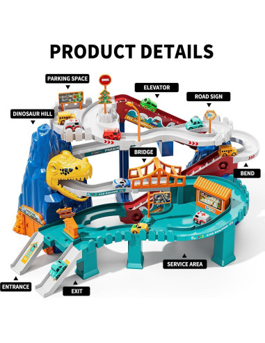 Pista de Carreras Dinosaurios TEMI con 10 Coches para Niños