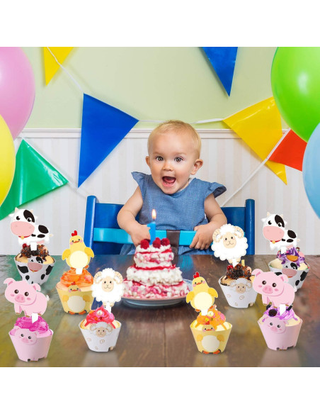 Decoraciones de Cupcakes de Animales de Granja Blulu 60 Pzas Decoraciones de Cupcakes de Animales de Granja Blulu 60 Pzas