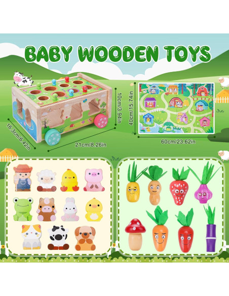 Juguete de Granja de Madera KMTJT para Niños 1-3 Años Juguete de Granja de Madera KMTJT para Niños 1-3 Años