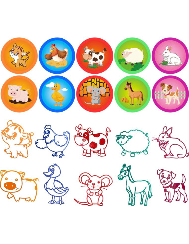 Sellos de Animales de Granja Cinrobiye 24 Pcs para Niños