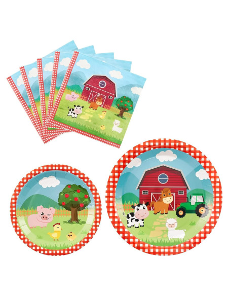 WERNNSAI Platos y Servilletas de Granja 48PCS Fiesta Infantil WERNNSAI Platos y Servilletas de Granja 48PCS Fiesta Infantil