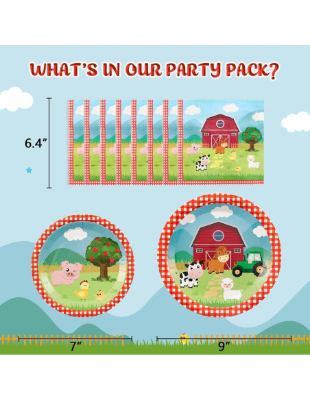 WERNNSAI Platos y Servilletas de Granja 48PCS Fiesta Infantil WERNNSAI Platos y Servilletas de Granja 48PCS Fiesta Infantil