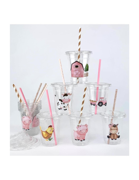 Vasos de Plástico Stesha Party 12 oz Granja Rosa Set 12 Vasos de Plástico Stesha Party 12 oz Granja Rosa Set 12