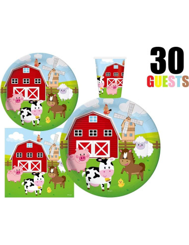 Oojami Suministros de Fiesta Granja 30 Personas Platos Vasos