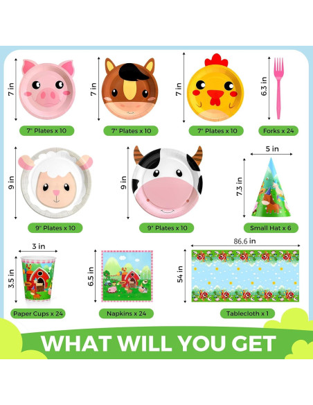 Juego de Platos Desechables COYLAPY Fiesta Animales Granja 24p Juego de Platos Desechables COYLAPY Fiesta Animales Granja 24p