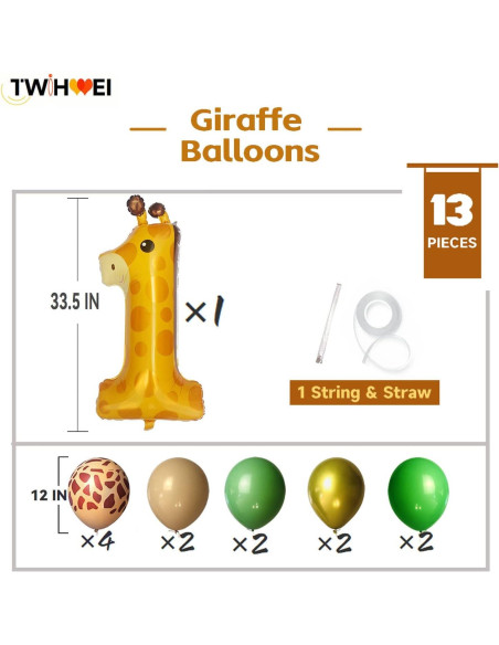 Globo Jirafa 40 cm TWIHWEI Decoración Safari 13 Pcs Globo Jirafa 40 cm TWIHWEI Decoración Safari 13 Pcs
