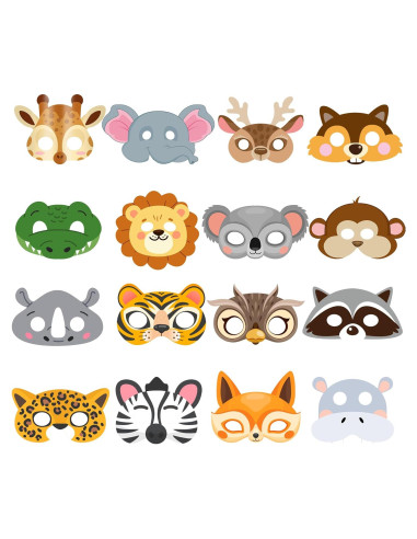 Conjunto de 16 Máscaras de Animales de la Jungla - Fiesta