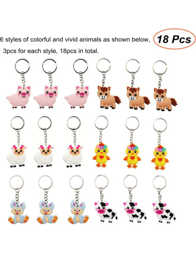 Paquete de 18 llaveros de animales de granja HBTPER