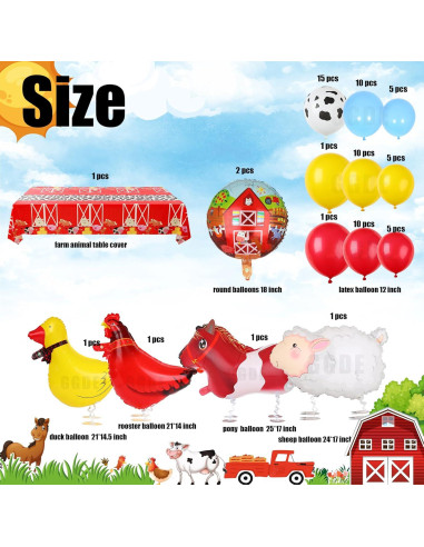 Decoración Fiesta Animales Granja GGDE 71 Pcs Globos y Mantel