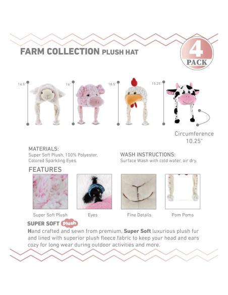 Conjunto de Sombreros de Peluche DolliBu 4 Animales Granja Conjunto de Sombreros de Peluche DolliBu 4 Animales Granja