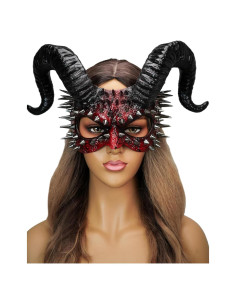 Máscara de Demonio con Cuernos Rojos y Negros Unisex