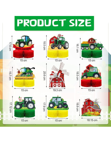 Centros de Mesa de Tractor Verde 9 Pcs Sureio Decoración Fiesta