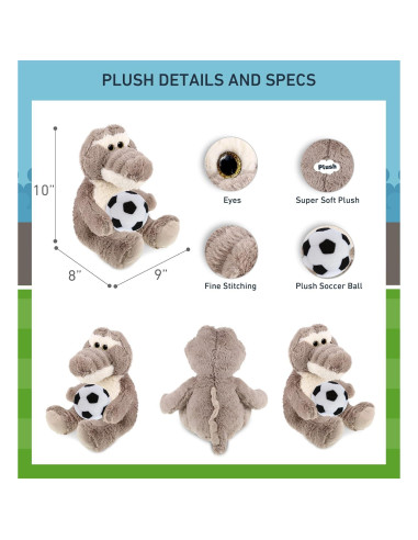 DolliBu Cocodrilo Gris Sentado con Balón de Fútbol 22,86 cm