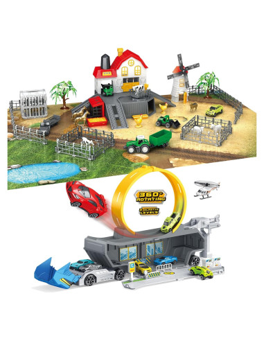 Juego de Camión Transportador de Juguetes con Pista y Granja