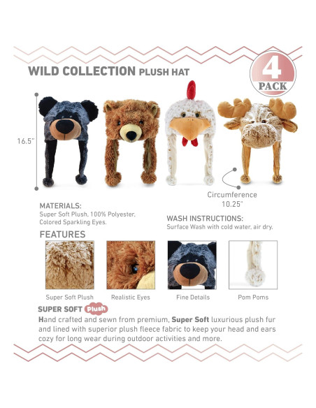 Conjunto de Sombreros de Peluche DolliBu 4 Animales Suaves Conjunto de Sombreros de Peluche DolliBu 4 Animales Suaves