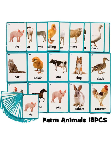 Tarjetas de Flash de Animales de Granja LUGMAZU 18 Pcs