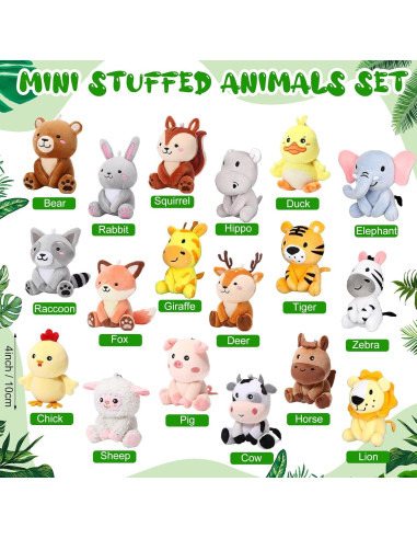 Conjunto 18 Mini Animales de Peluche Suilung 10 cm Multicolor