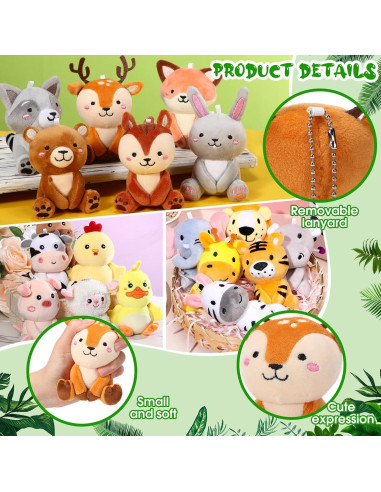 Conjunto 18 Mini Animales de Peluche Suilung 10 cm Multicolor
