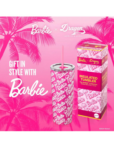 Vaso Térmico Dragon Glassware Barbie 710 ml con Tapa y Pajillas