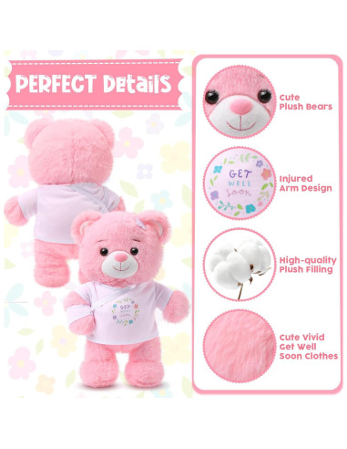 Oso de Peluche Deekin Rosa 25 cm con Vendaje para Niños