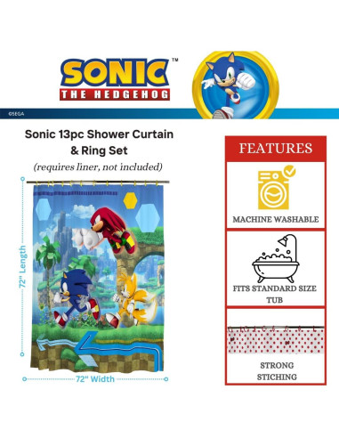 Juego de Cortina de Ducha Sonic Franco 13 Piezas 72x72 cm
