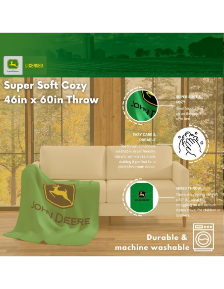 Manta John Deere Franco 116x152 cm Suave y Acogedora Manta John Deere Franco 116x152 cm Suave y Acogedora