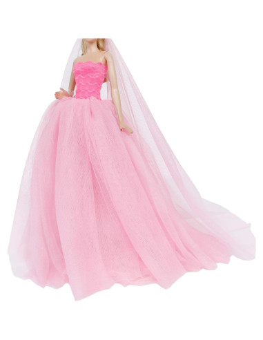 Vestido de Novia Rosa para Muñeca 29 cm + Velo BJDBUS