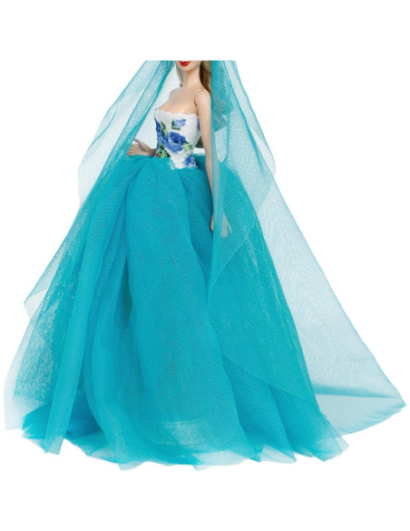 Vestido de Boda Azul BJDBUS para Muñeca 11.5 cm con Velo Vestido de Boda Azul BJDBUS para Muñeca 11.5 cm con Velo