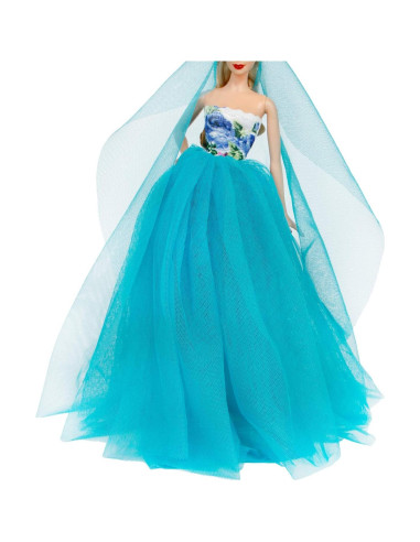 Vestido de Boda Azul BJDBUS para Muñeca 11.5 cm con Velo