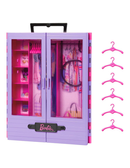 Armario Fashionistas Barbie Púrpura con 6 Perchas y Asa Armario Fashionistas Barbie Púrpura con 6 Perchas y Asa
