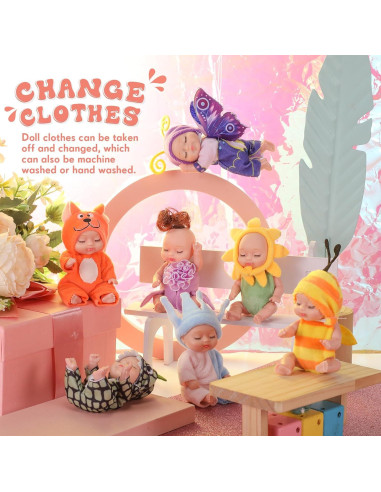 Muñecas Mini Bebé Hanaive 10 Pcs 11 cm Ropa de Animales