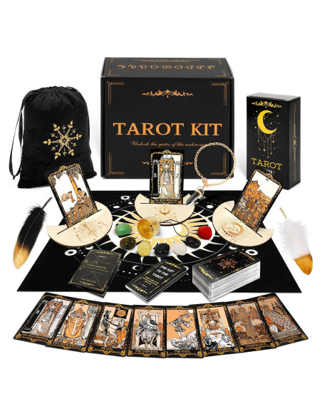 Set de Tarot SUGEYA 78 Cartas Negras con Guía y Accesorios Set de Tarot SUGEYA 78 Cartas Negras con Guía y Accesorios