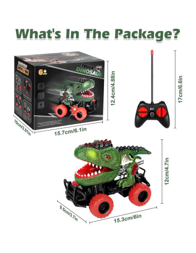 Coche RC Dinosaurio TQBYNJ Verde 15 cm para Niños 3-6 Años