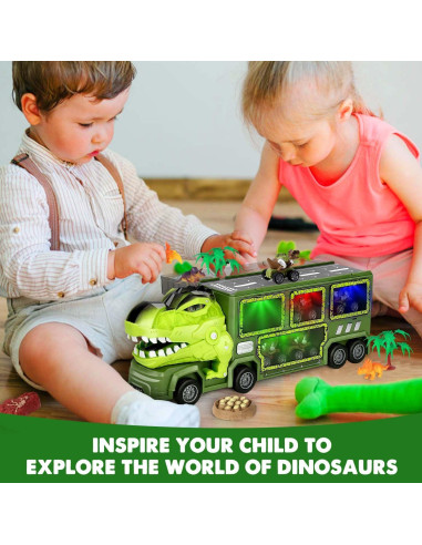 Camión de Juguete Hatisan T-rex con 8 Dinosaurios y Rampa