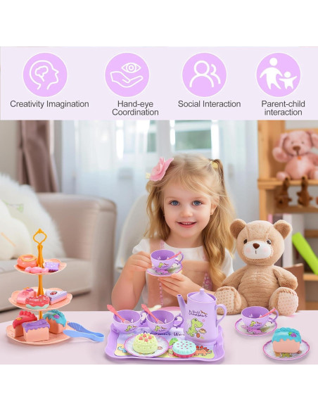 Juego de Té de Dinosaurios QUN HUI para Niñas 3-6 Años Juego de Té de Dinosaurios QUN HUI para Niñas 3-6 Años