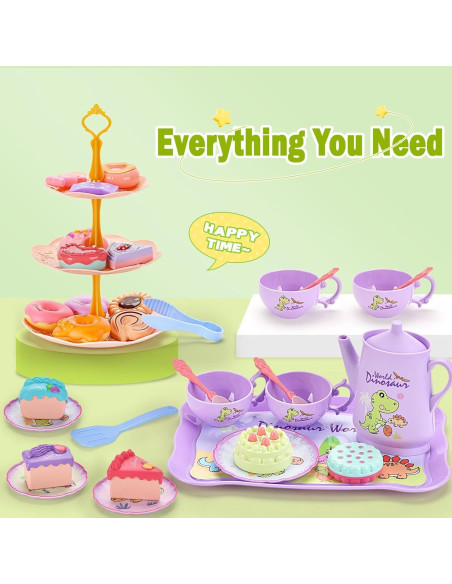 Juego de Té de Dinosaurios QUN HUI para Niñas 3-6 Años Juego de Té de Dinosaurios QUN HUI para Niñas 3-6 Años