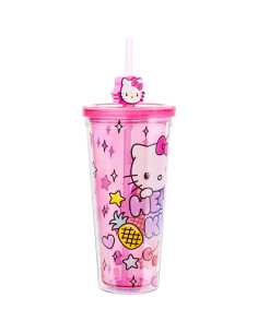 Taza Fría Hello Kitty 710 ml con Tapa y Popote Kawaii 2