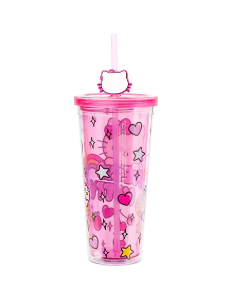 Taza Fría Hello Kitty 710 ml con Tapa y Popote Kawaii Taza Fría Hello Kitty 710 ml con Tapa y Popote Kawaii