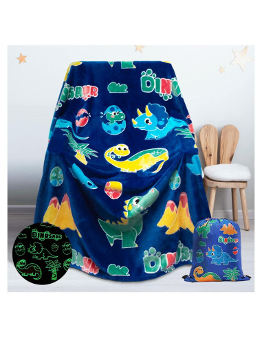 Manta Suave SALIMAH Dinosaurio Brilla en la Oscuridad 152x127cm