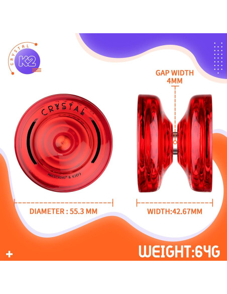 Yoyo Profesional K2 Cristal Rojo para Niños + Accesorios Yoyo Profesional K2 Cristal Rojo para Niños + Accesorios