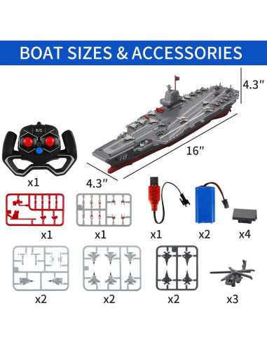 Barco RC Portaaviones 40.6 cm GUANGDONG 2 Baterías 24 km/h